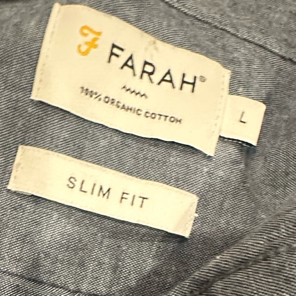 EUC! Farah Organic Cotton Slim Fit Blue button up dress Shirt Sz L - Picture 2 of 4